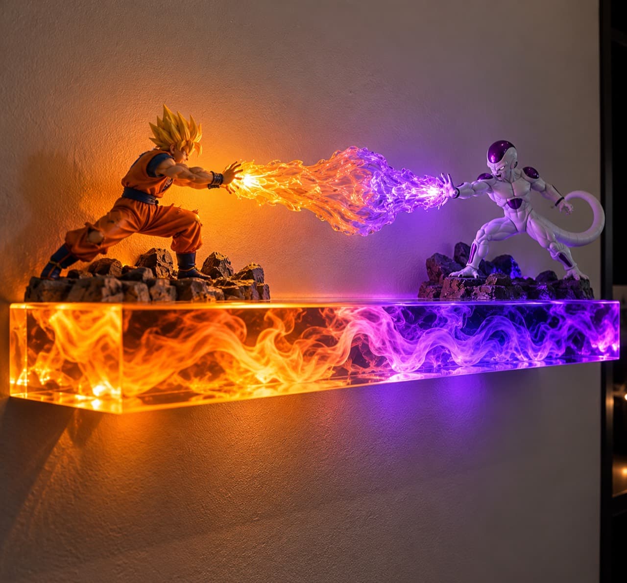 Orange & Violet BEAMCLASH installed on a wall